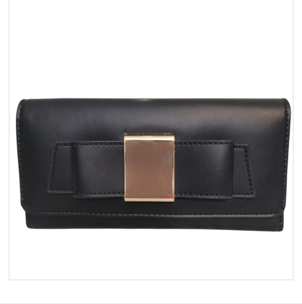 Ivanka Trump Black‎ Bow Clutch  with Gold Accent